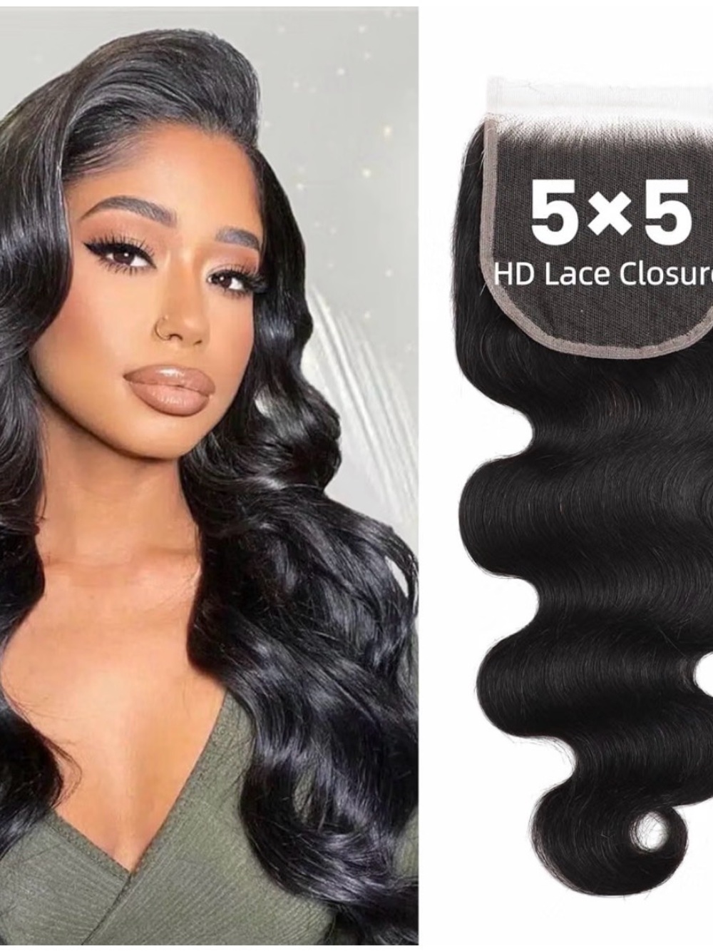 5x5 HD Lace Closure Body Wave Hair - Black